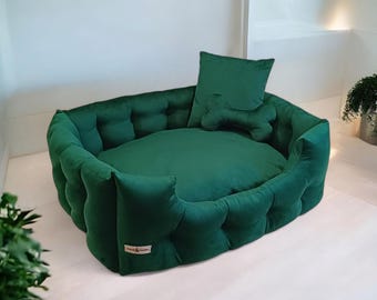 Handmade Velour Pet Bed: Modern Dog Bed with Bone Pillow
