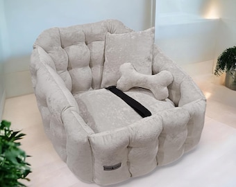 Handmade Velour Dog Car Seat & Bed: Travel Booster with Waterproof Bottom