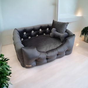 Designer dog bed , Cozy dog bed with crystals , velour pet bed, small dog bed , luxury dog bed , dog  sofa