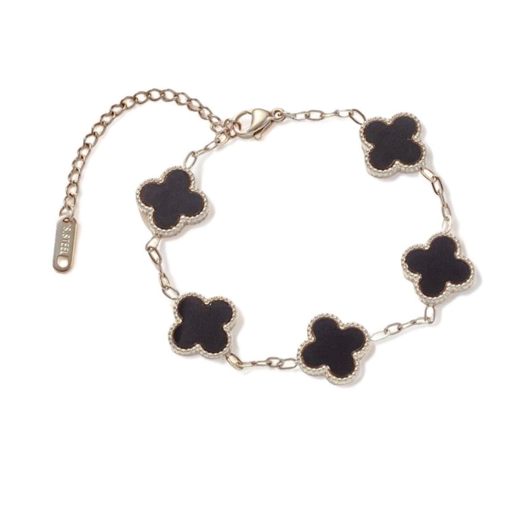Silver and Black Clover Bracelet Etsy UK