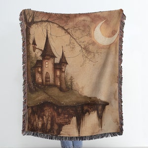 Cottagecore Woven Blankets, Fairy Forestcore Woven Tapestry, Moody Castle Woven Throw, Mystical Woven Art Blanket, Farmhouse Decor