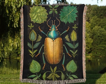 Beetle Woven Throw Blanket, Insect Pattern Blanket, Beetle Artwork For Living Room, Gift For Bug Lover, Insect Tapestry Blanket