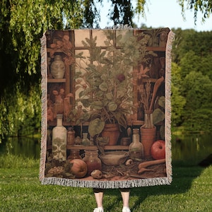 Greenhouse Woven Blanket, Vintage Nature Woven Tapestry, Moody Greenhouse Garden Blanket, Cottagecore Throw, Botanical Grunge Room Decor