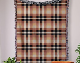 Fall Throw Blanket, Cozy Fall Decor, Woven Cotton Plaid Throw Blanket, Fall Housewarming Gift, Cozy Fall Gift, Plaid Autumn Couch Throw