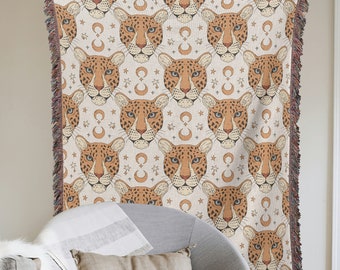 Tiger Woven Throw Blanket, Tiger Moon Tapestry, Celestial Tiger Woven Couch Throw, Boho Tiger Decor, Jungle Home Decor, Gift For Tiger Lover