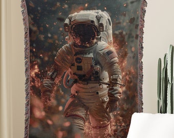Astronaut Woven Throw Blanket, Space Throw Blanket, Astronaut