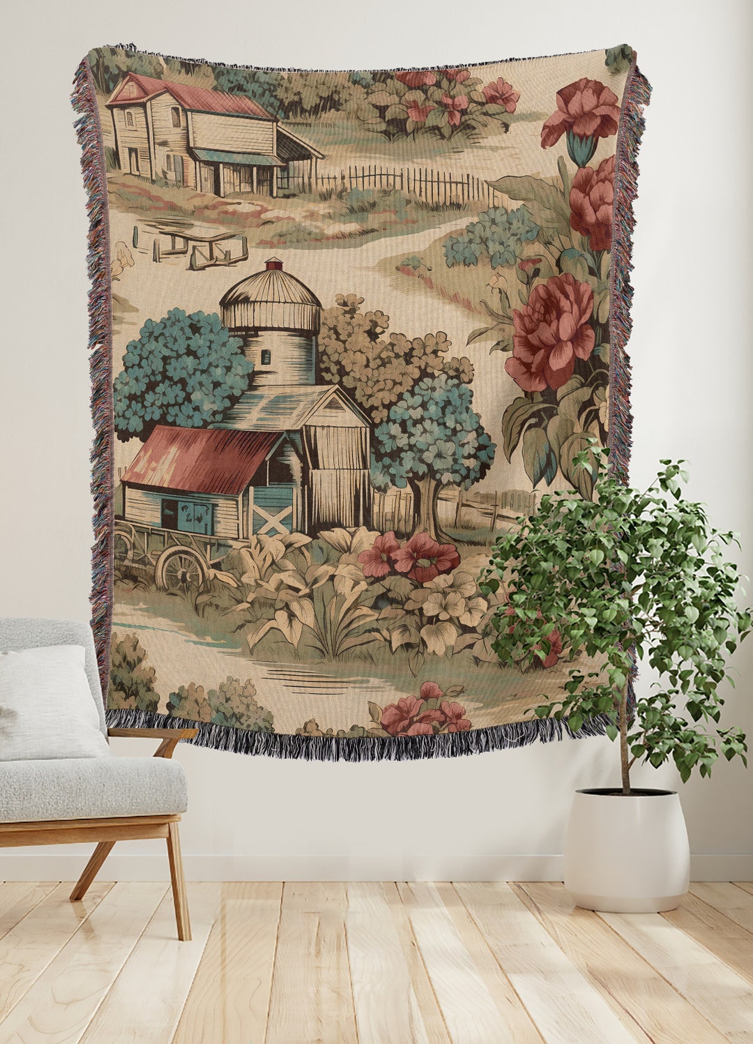 Farmhouse Woven Blanket, Farmhouse Home Decor, Floral Barn Couch Throw ...