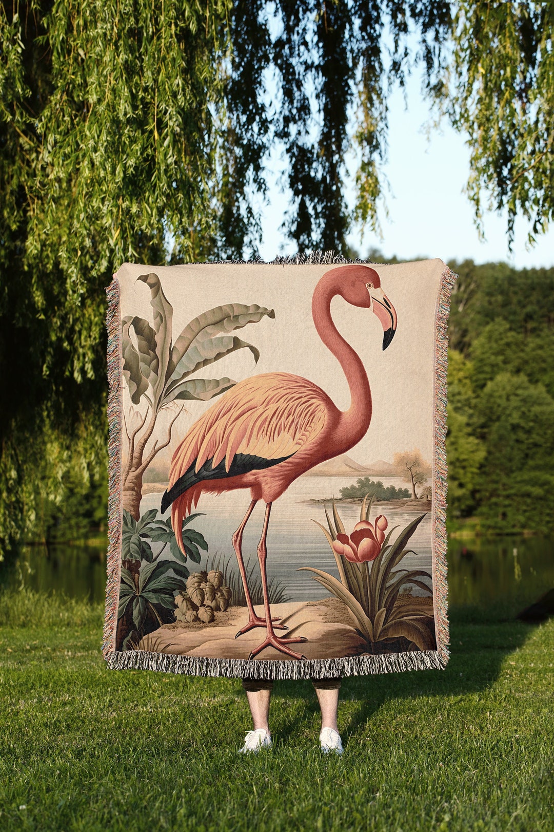 Tropical Flamingo Print Blanket