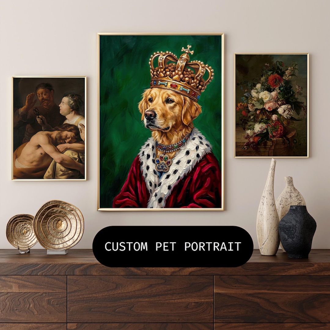 Funny Royal Dog Portrait, Renaissance Pet Painting From Photo, Custom ...