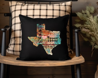 Texas State Pillow, Spun Polyester Square Pillow, Western Cowgirl Decor, Rustic Texas Decor, State Cushion, Decorative Throw Pillow,