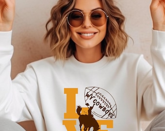 Wyoming Sweatshirt, Wyoming Football Sweatshirt, Bucking Horse Langarm, Cowboy Football Shirt, Wyoming Bekleidung, WY Sweatshirt, WY Geschenk