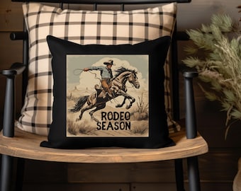 Rodeo Season Decorative Pillow, Western Home Decor, Cowboy Pillow, Ranch Themed Gift, Rustic Living Room Accent, Country Style Cushion