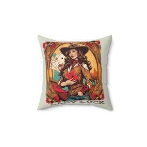 Western Cowgirl Spun Polyester Square Pillow, Queen of Hearts Design, Western Decor, Cowgirl Gift, Country Home Decor, Southwest Pillow image 2