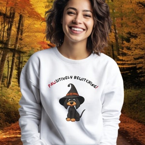Dog Sweatshirt, Halloween Jumper, a gift for mum or daughter, retro cartoon, Dog lover, Animal lover, Pawsitively Bewitching!