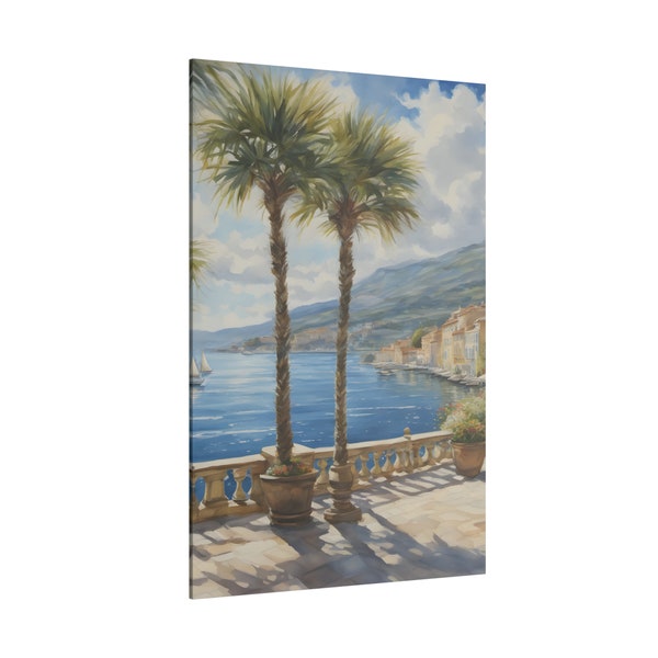 Tropical Paradise Canvas Artwork Vibrant Seascape Painting Coastal Home Decor Palm Trees Wall Hanging Vacation Gift For Friend Ocean Lover