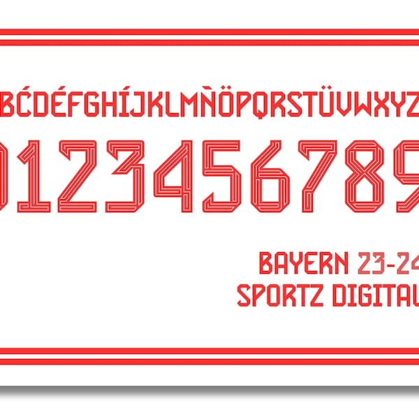 Schriftart Vektor Jersey Bayern München 2023/2024 Schriftart SVG, PDF, TTF / Schneide-Kit, Vektordatei / Fußball Fußball Shirt
