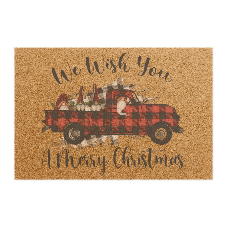 Merry Christmas Door Mat, Country Truck Design, Festive Holiday Decor