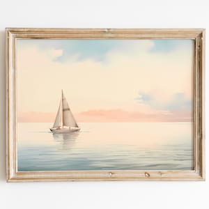 Watercolor Sailboat Print, Serene Sailing Wall Art, Calm Sea Decor, Nautical Gift Digital Download