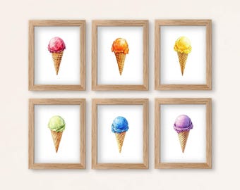 Watercolor Ice Cream Cone Print Set: Colorful Summer Wall Art (Digital Download)