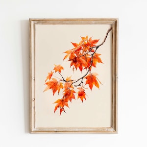 Impresión de hoja de arce en acuarela: Arte mural con follaje otoñal (Descarga digital)