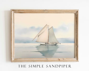 Sailboat Watercolor Painting, Seascape Wall Art, Coastal Instant Prints, Nautical Digital Download The Simple Sandpiper