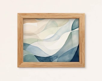 Lámina abstracta de olas marinas en acuarela: decoración costera para el hogar (descarga digital)