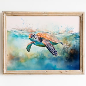 Sea Turtle Watercolor Art, Graceful Voyager Digital Print, Oceanic Wildlife Wall Art, Nautical Gift