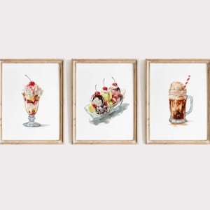 Retro Dessert Prints: Ice Cream Sundae, Banana Split, Root Beer Float (Digital Download)