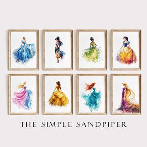 Fairytale Princess Watercolor Prints: Nursery Decor Art (Set of 8 Digital Download