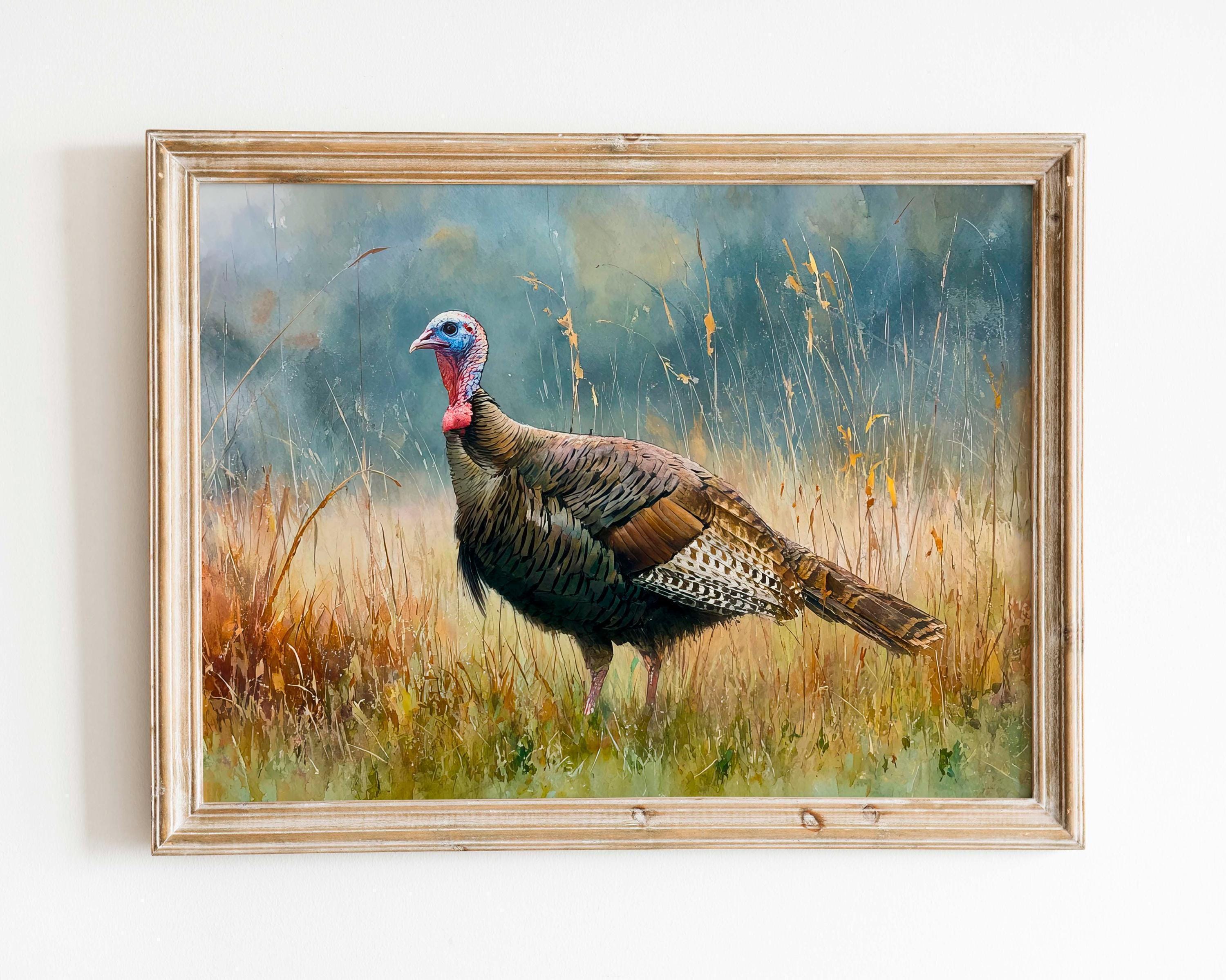 Wild Turkey Watercolor Print: Autumn Bird Wall Art (digital