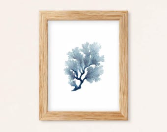 Blue Sea Fan Coral Watercolor Print: Coastal Ocean Wall Art (Digital Download)