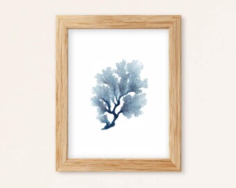 Blue Sea Fan Coral Watercolor Print: Coastal Ocean Wall Art (Digital Download)