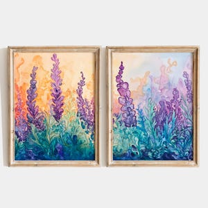 Lavender Field Watercolor Print Set: Violet, Gold, Aquamarine (Digital Download)