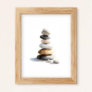 Stacked Stones Watercolor Print: Coastal Zen Minimalist Art (Digital Download)