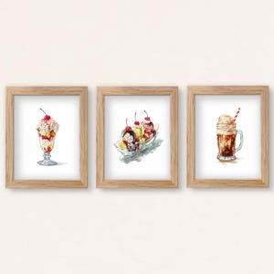 Retro Dessert Prints: Ice Cream Sundae, Banana Split, Root Beer Float (Digital Download)