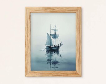 Watercolor Pirate Ship Print: Spooky Halloween Nautical Decor (Digital Download)