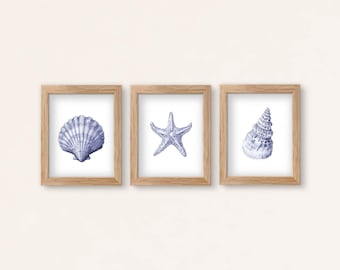 Coastal Seashell Watercolor Art Prints: Starfish, Conch, Scallop Beach Decor (Digital Download)