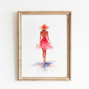 Fashion Watercolor Print: Woman in Pink Dress (Digital Download)