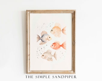 Fish Watercolor Print, Wildlife Seascape Wall Art, Coastal Instant Prints, Nautical Digital Download, The Simple Sandpiper