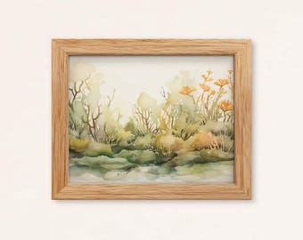 Coastal Marsh Watercolor Print: Soft Wetland Landscape Wall Art (Digital Download)