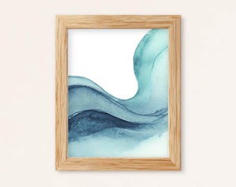 Abstract Ocean Wave Watercolor Print: Coastal Minimalist Wall Art (Digital Download)