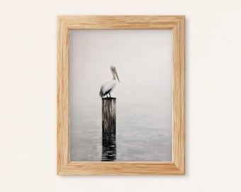 Pelican On Post Watercolor Painting: Minimal Coastal Wildlife Art (Digital Download)