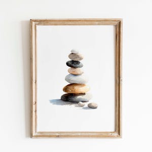 Stacked Stones Watercolor Print: Coastal Zen Minimalist Art (Digital Download)