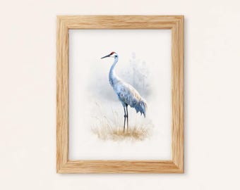 Sandhill Crane Watercolor Print: Elegant Wildlife Wall Art (Digital Download)