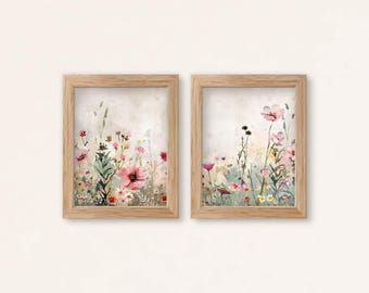 Pastel Meadows Floral Watercolor Art Prints: Vintage Spring Decor (Digital Download)