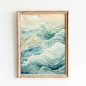 Abstract Watercolor Print, Coastal Waves Art, Tranquil Home Decor, Digital Download, Seaside Gift