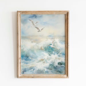 Seagulls Watercolor Coastal Print: Nautical Wall Art (Digital Download)
