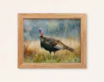 Impressão em aquarela de peru selvagem: Arte de parede com pássaros de outono (Download digital)