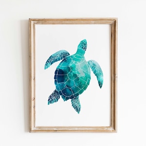 Sea Turtle Watercolor Print: Coastal Ocean Wall Art (Digital Download)