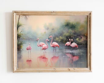 Flamingo Watercolor Print, Tropical Flamingo Haven, Coastal Wall Art, Nature Lover Gift